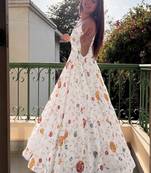 White embroidery crushi silk blend  anarkali suit