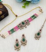 Rani & green color choker kundan necklace set