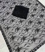 Black Color Handwork And Sequence Work Net Saree