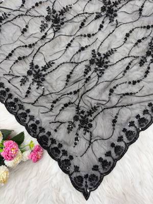 Black Color Handwork And Sequence Work Net Saree 2
