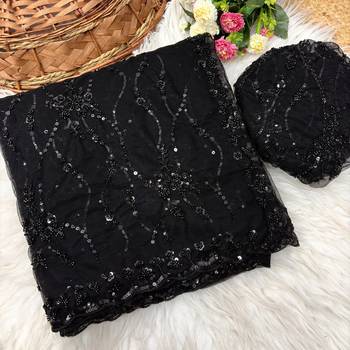 Black Color Handwork And Sequence Work Net Saree 3