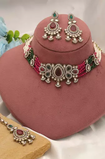 Multi color choker kundan necklace set