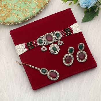 Rani & green color choker kundan necklace set 1