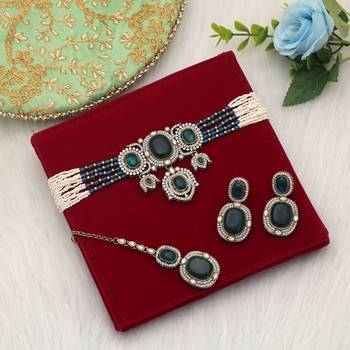 Firozi color choker kundan necklace set 1