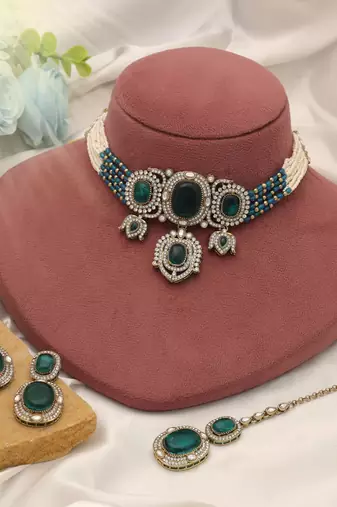 Firozi color choker kundan necklace set