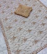 Cream Color Handwork And Sequence Work Net Saree