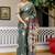 Olive green printed linen blend casual saree with kalamkari floral pallu & unstitched blouse piece