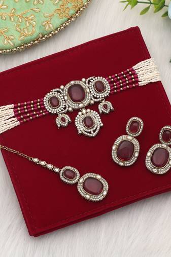 Rani color choker kundan necklace set