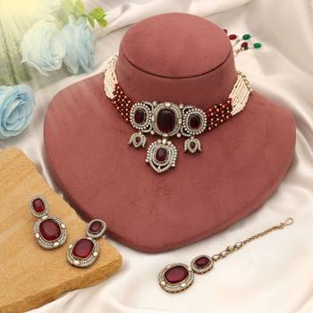 Rani color choker kundan necklace set 2