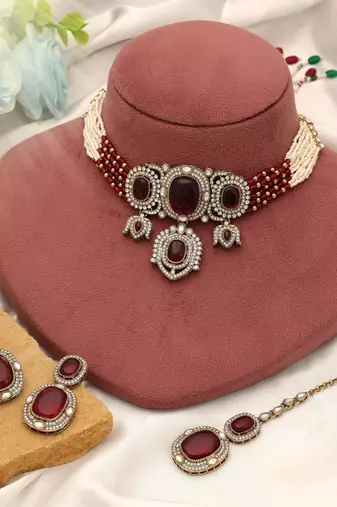 Rani color choker kundan necklace set