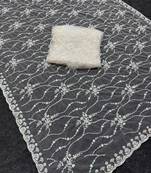 White Color Handwork And Sequence Work Net Saree