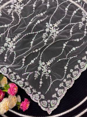 White Color Handwork And Sequence Work Net Saree 2