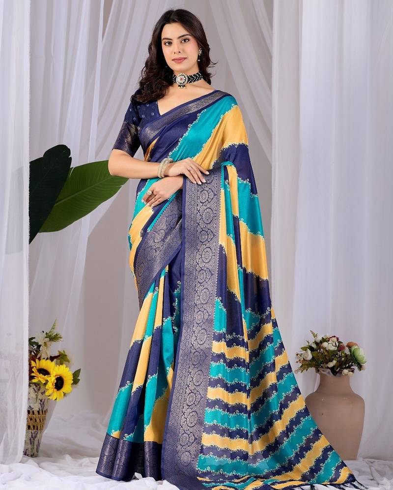 Elegant Navy Blue Printed Saree for Women