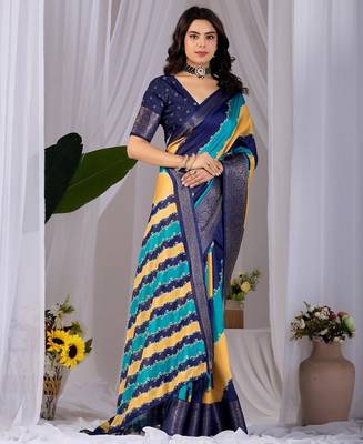 Elegant Navy Blue Printed Saree for Women 2