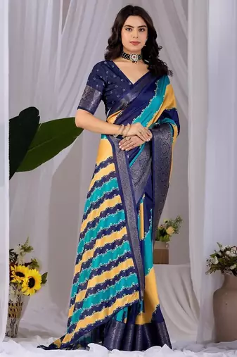 Elegant Navy Blue Printed Saree for Women
