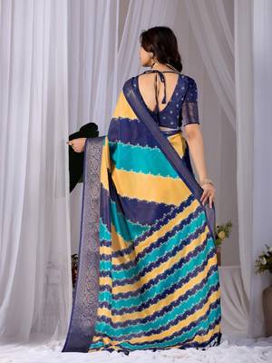 Elegant Navy Blue Printed Saree for Women 3