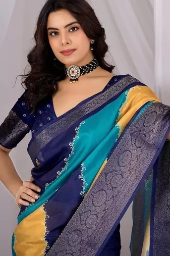 Elegant Navy Blue Printed Saree for Women