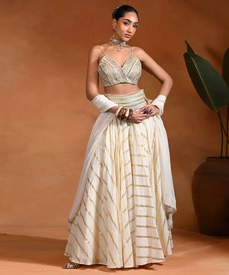 Ivory Embroidered Cotton Jacquard Lehenga Set 1