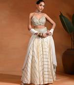 Ivory Embroidered Cotton Jacquard Lehenga Set