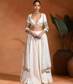 White Ivory Embroidered Dupion Silk Lehenga Set