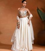 Ivory Embroidered Dupion Silk Lehenga Set