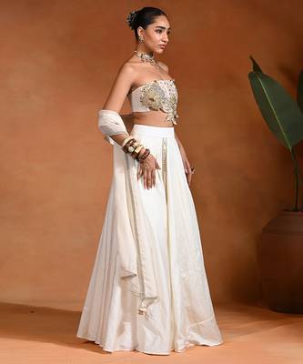 Ivory Embroidered Dupion Silk Lehenga Set 3