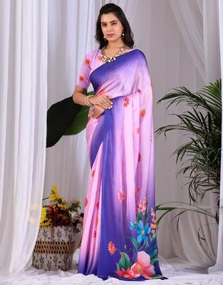 Elegant Lavender Floral Print Saree for Women 1