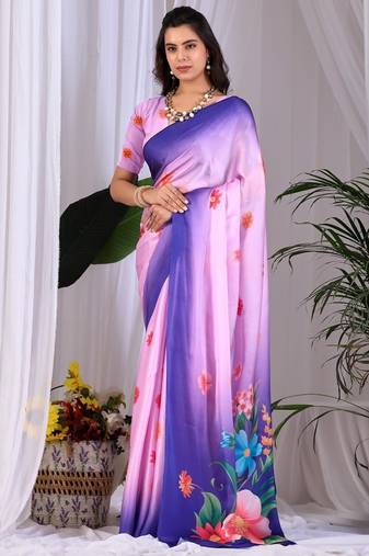 Elegant Lavender Floral Print Saree for Women