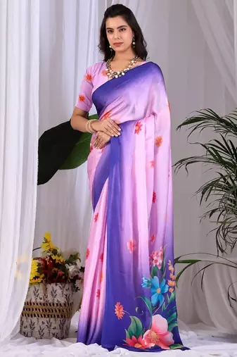 Elegant Lavender Floral Print Saree for Women