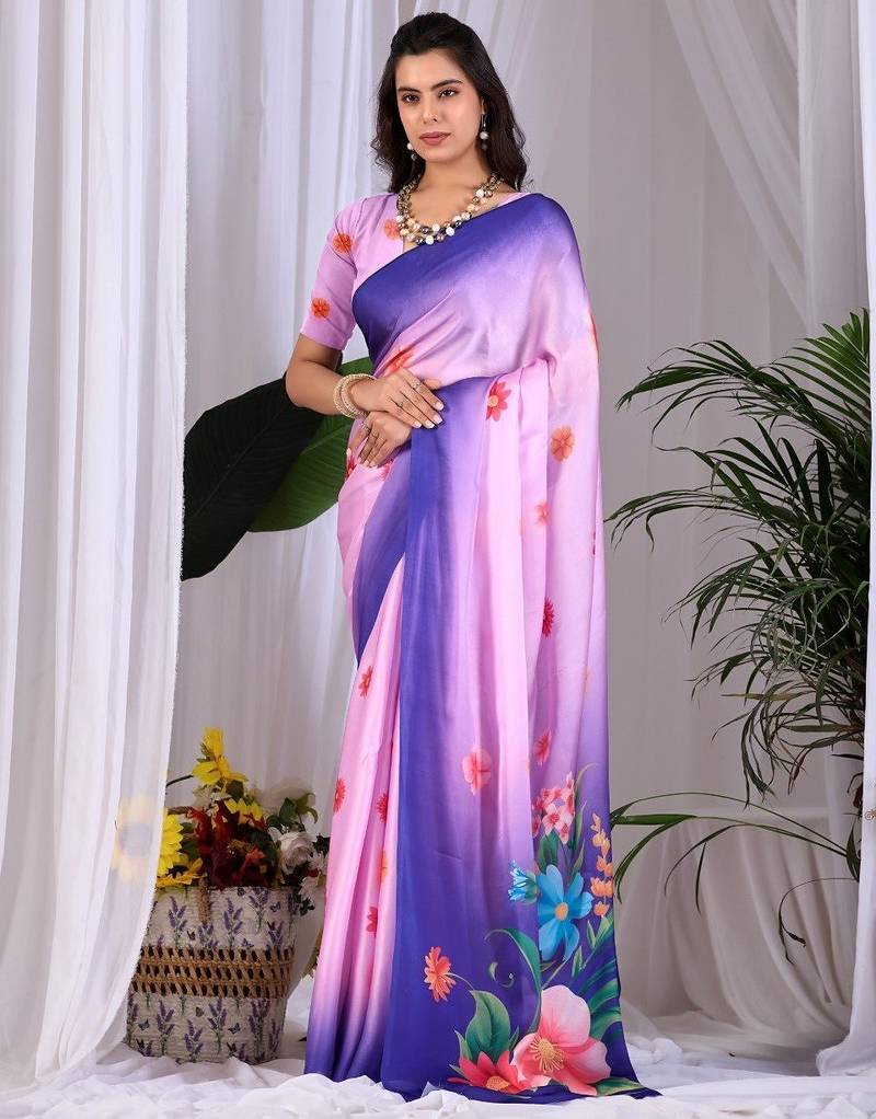Elegant Lavender Floral Print Saree for Women