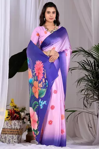 Elegant Lavender Floral Print Saree for Women