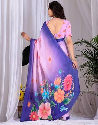 Elegant Lavender Floral Print Saree for Women 3