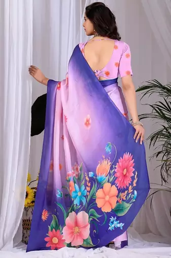 Elegant Lavender Floral Print Saree for Women