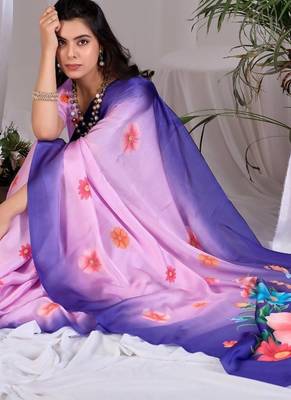Elegant Lavender Floral Print Saree for Women 4