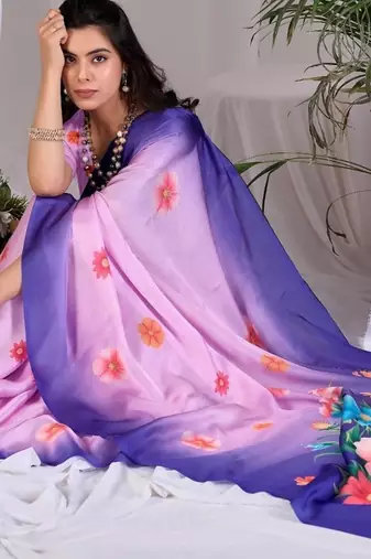 Elegant Lavender Floral Print Saree for Women