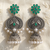 Gold plated-tone lotus motif jhumki necklace set with emerald-green accents