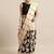 Black & beige printed linen blend traditional saree with kalamkari art print & unstitched blouse