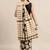Black & beige printed linen blend traditional saree with kalamkari art print & unstitched blouse