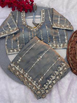 Grey Color HandWork And Sequence Work Satin Saree 3