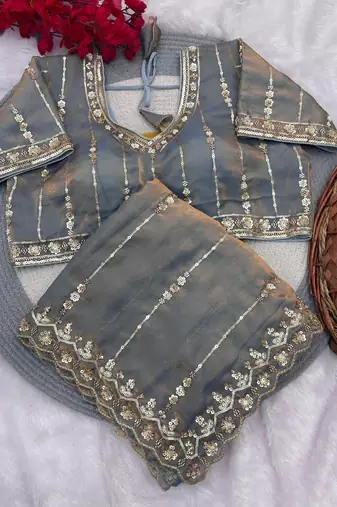 Grey Color HandWork And Sequence Work Satin Saree