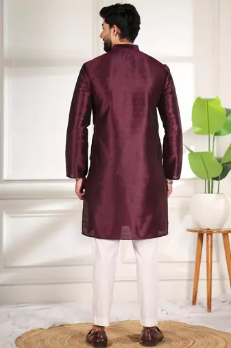 Wine color smart and ethnic woven textured kurta payjama for mens' ethnic looks