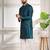 Teal color smart and ethnic woven textured kurta payjama for mens' ethnic looks