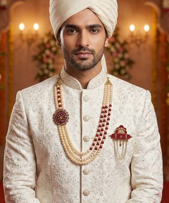 Pearl-Beaded Dulha Moti Mala Haar Necklace With Brooch 7