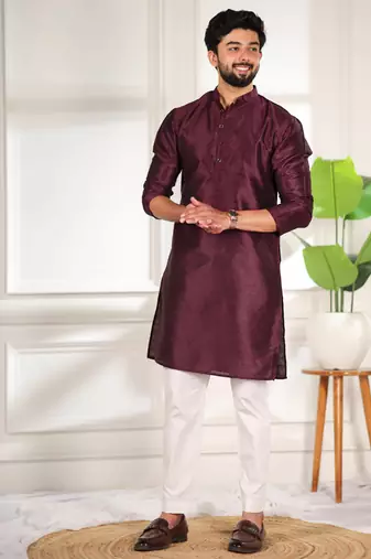 Wine color smart and ethnic woven textured kurta payjama for mens' ethnic looks