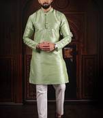 Pista color smart and ethnic woven textured kurta payjama for mens' ethnic looks