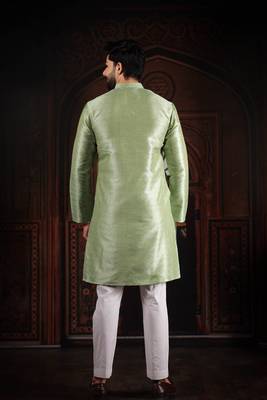 Pista color smart and ethnic woven textured kurta payjama for mens' ethnic looks 2