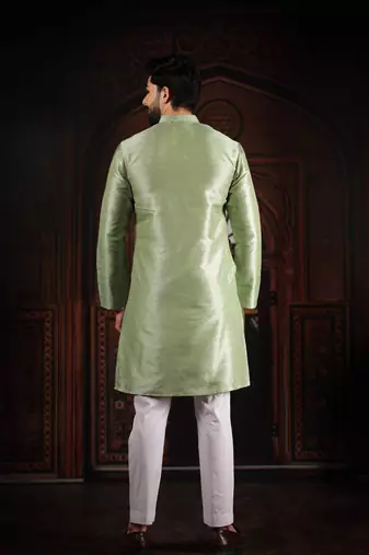 Pista color smart and ethnic woven textured kurta payjama for mens' ethnic looks