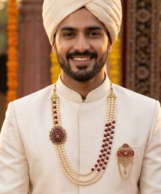 Pearl-Beaded Dulha Moti Mala Haar Necklace With Brooch 6