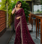 Maroon Color HandWork And Sequence Work Satin Saree