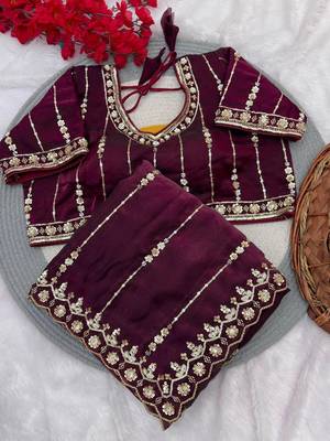 Maroon Color HandWork And Sequence Work Satin Saree 3